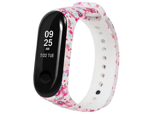 Ремешок для браслета Xiaomi Mi Band 3/4 (Butterfly and Flowers, силиконовый)
