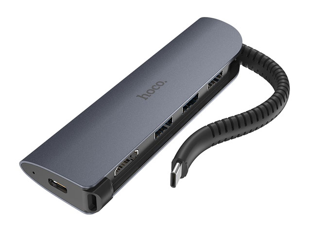 USB-хаб hoco Easylink Portable Converter HB13 универсальный (USB-C, 3 x USB 3.0, HDMI, USB-C вход, черный)