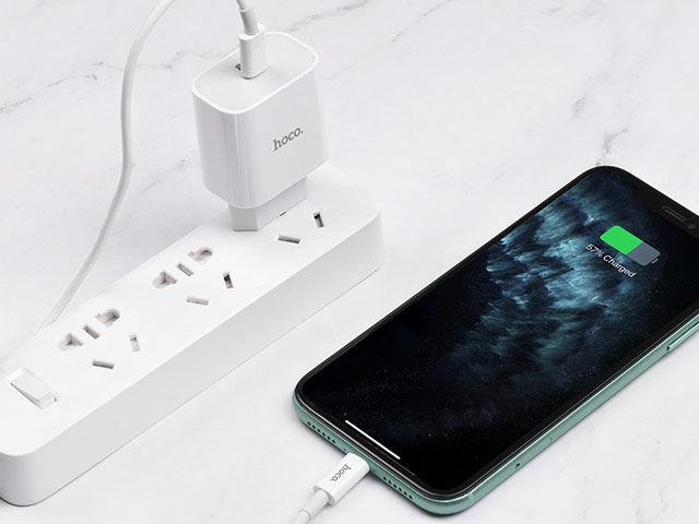 Зарядное устройство Hoco Intelligent Charger C76A универсальное (сетевое, 18W, PD 3.0, USB-C-Lightning-кабель, белое)