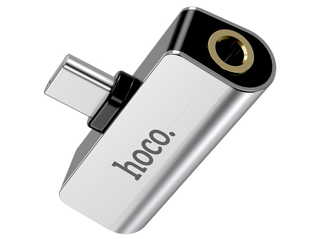 Адаптер hoco Type-C 2-in-1 Audio Converter LS26 универсальный (USB Type C, miniJack 3.5 мм, серебристый)