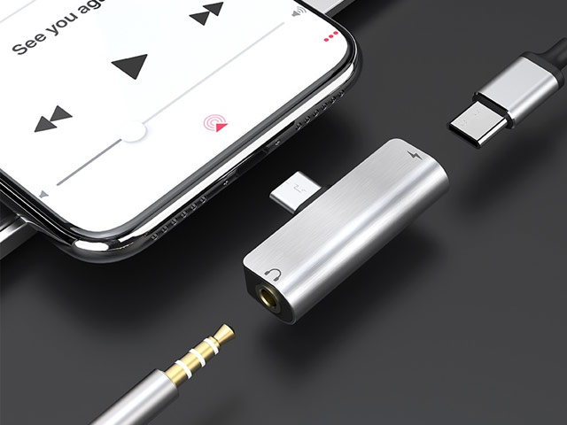 Адаптер hoco Type-C 2-in-1 Audio Converter LS26 универсальный (USB Type C, miniJack 3.5 мм, серебристый)