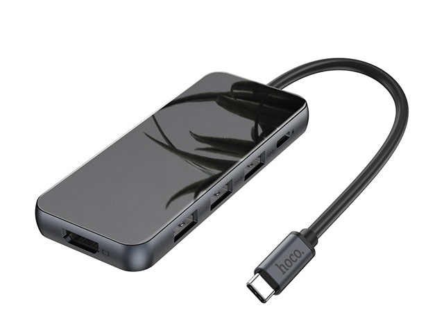 USB-хаб hoco 5-in-1 Adapter HB15 универсальный (USB-C, 3 x USB 3.0, HDMI, USB-C PD 2.0, черный)