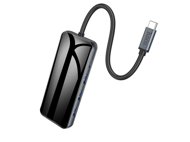 USB-хаб hoco 5-in-1 Adapter HB15 универсальный (USB-C, 3 x USB 3.0, HDMI, USB-C PD 2.0, черный)