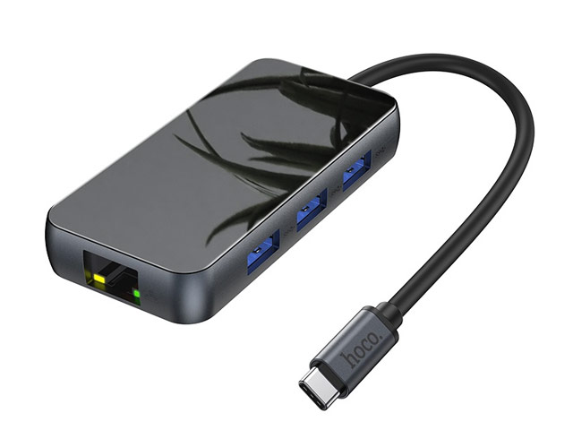 USB-хаб hoco 6-in-1 Adapter HB16 универсальный (USB-C, 3 x USB 3.0, HDMI, Ethernet, USB-C PD 2.0, черный)