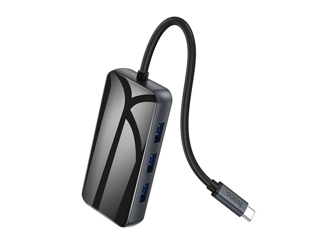 USB-хаб hoco 6-in-1 Adapter HB16 универсальный (USB-C, 3 x USB 3.0, HDMI, Ethernet, USB-C PD 2.0, черный)