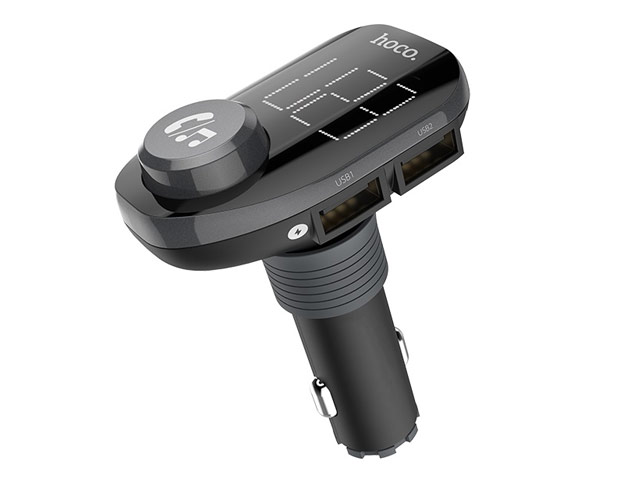 Зарядное устройство hoco In-Car Wireless FM Transmitter E45 универсальное (автомобильное, 2.4A, 2xUSB, FM-модулятор, черное)