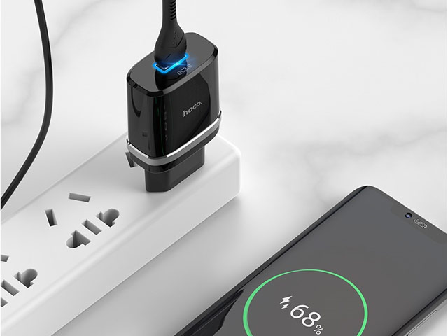 Зарядное устройство Hoco Smart Charger C12Q универсальное (сетевое, 18W, Quick Charge 3.0, USB-C-кабель, черное)