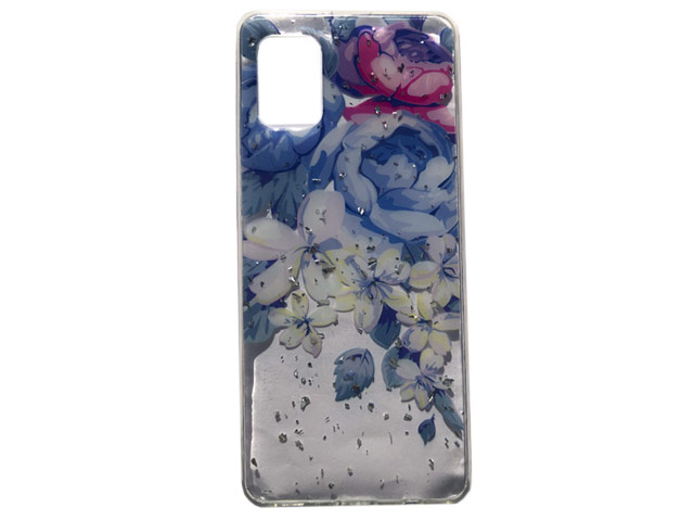 Чехол Yotrix GlitterFoil Case для Samsung Galaxy A31 (Flowers Blue, гелевый)