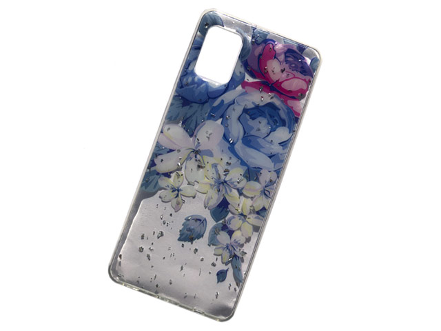 Чехол Yotrix GlitterFoil Case для Samsung Galaxy A31 (Flowers Blue, гелевый)