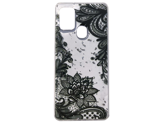 Чехол Yotrix GlitterFoil Case для Samsung Galaxy A21s (Flowers Black, гелевый)