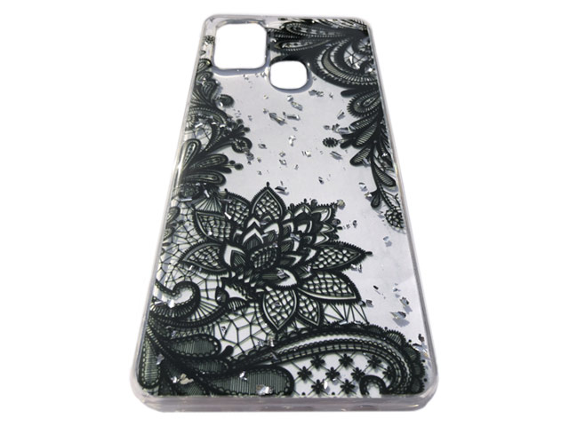 Чехол Yotrix GlitterFoil Case для Samsung Galaxy A21s (Flowers Black, гелевый)