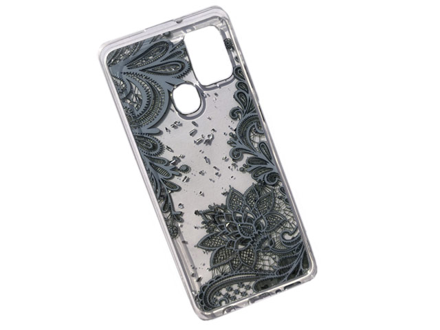 Чехол Yotrix GlitterFoil Case для Samsung Galaxy A21s (Flowers Black, гелевый)