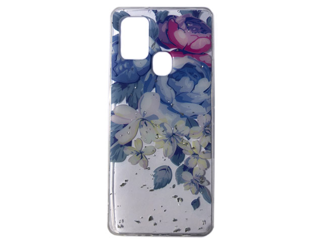 Чехол Yotrix GlitterFoil Case для Samsung Galaxy A21s (Flowers Blue, гелевый)