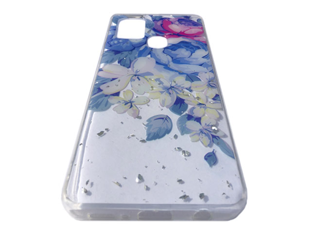 Чехол Yotrix GlitterFoil Case для Samsung Galaxy A21s (Flowers Blue, гелевый)