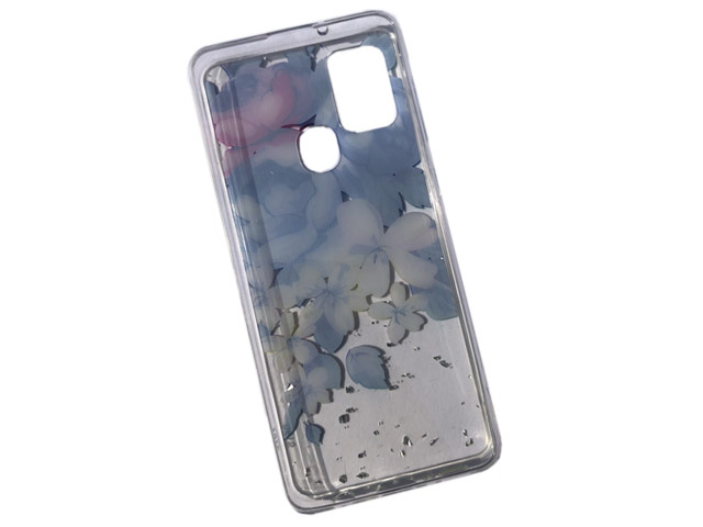 Чехол Yotrix GlitterFoil Case для Samsung Galaxy A21s (Flowers Blue, гелевый)