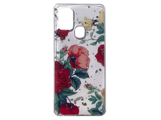 Чехол Yotrix GlitterFoil Case для Samsung Galaxy A21s (Flowers Red, гелевый)