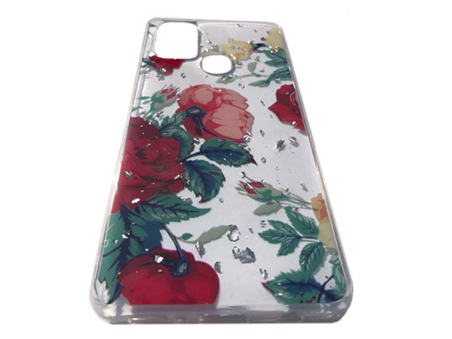Чехол Yotrix GlitterFoil Case для Samsung Galaxy A21s (Flowers Red, гелевый)