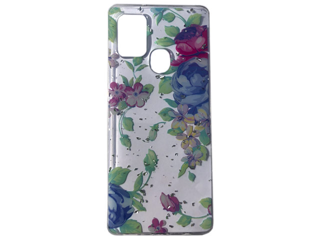 Чехол Yotrix GlitterFoil Case для Samsung Galaxy A21s (Flowers Mint, гелевый)