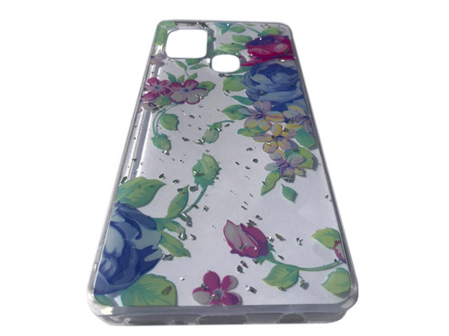 Чехол Yotrix GlitterFoil Case для Samsung Galaxy A21s (Flowers Mint, гелевый)