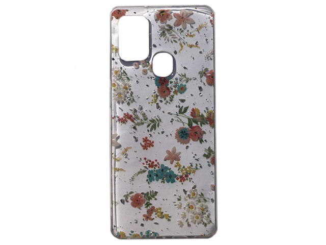 Чехол Yotrix GlitterFoil Case для Samsung Galaxy A21s (Flowers Pink, гелевый)