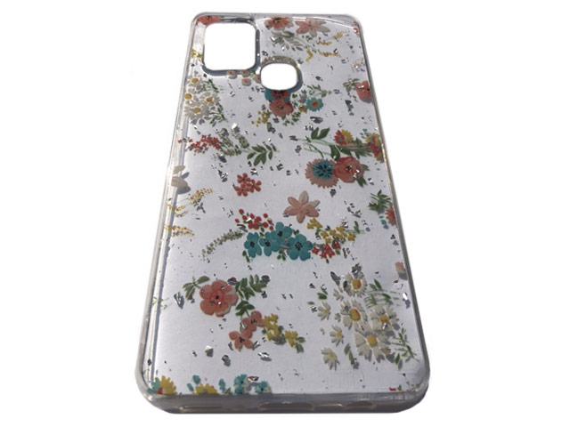 Чехол Yotrix GlitterFoil Case для Samsung Galaxy A21s (Flowers Pink, гелевый)