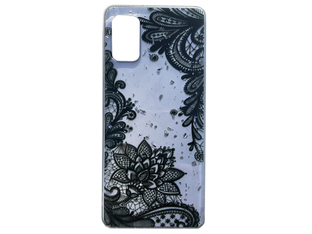 Чехол Yotrix GlitterFoil Case для Samsung Galaxy A51 (Flowers Black, гелевый)