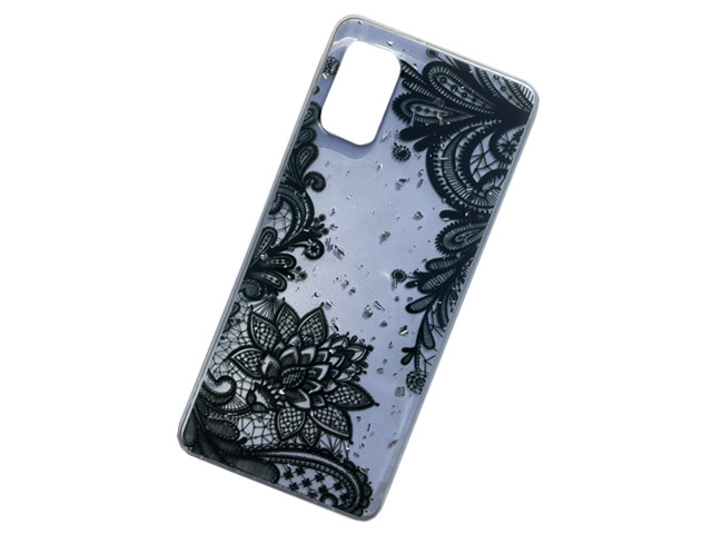 Чехол Yotrix GlitterFoil Case для Samsung Galaxy A51 (Flowers Black, гелевый)