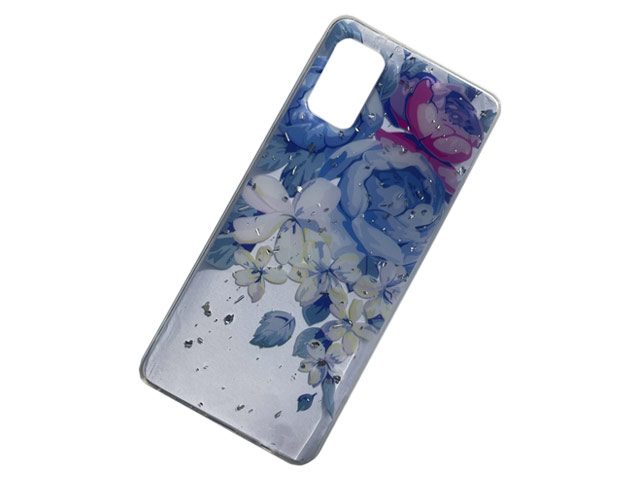 Чехол Yotrix GlitterFoil Case для Samsung Galaxy A51 (Flowers Blue, гелевый)