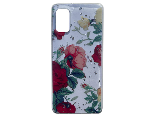 Чехол Yotrix GlitterFoil Case для Samsung Galaxy A51 (Flowers Red, гелевый)