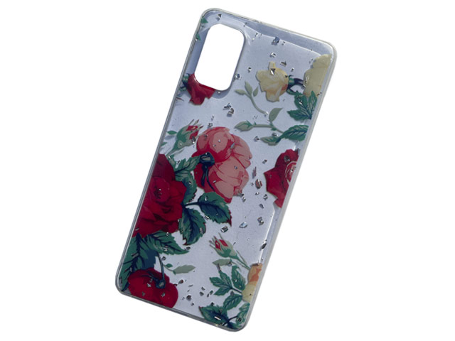 Чехол Yotrix GlitterFoil Case для Samsung Galaxy A51 (Flowers Red, гелевый)