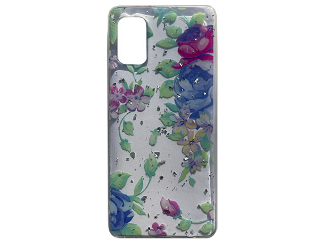 Чехол Yotrix GlitterFoil Case для Samsung Galaxy A51 (Flowers Mint, гелевый)