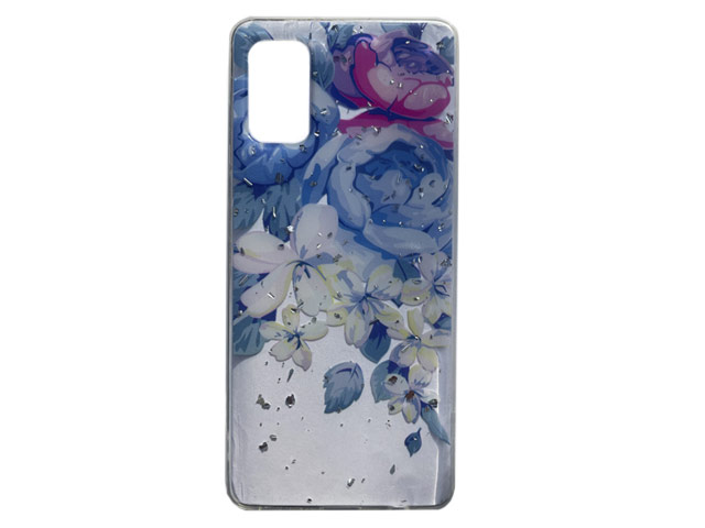 Чехол Yotrix GlitterFoil Case для Samsung Galaxy A41 (Flowers Blue, гелевый)