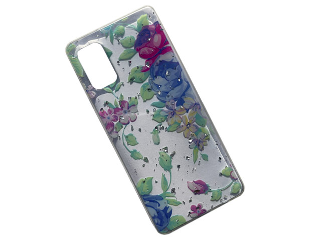 Чехол Yotrix GlitterFoil Case для Samsung Galaxy A41 (Flowers Mint, гелевый)