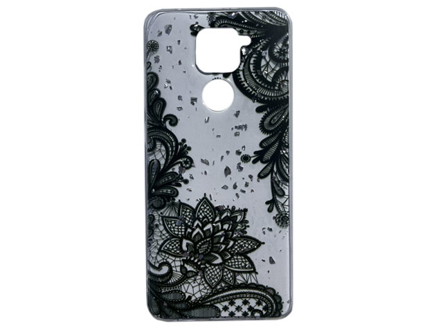 Чехол Yotrix GlitterFoil Case для Xiaomi Redmi Note 9 (Flowers Black, гелевый)