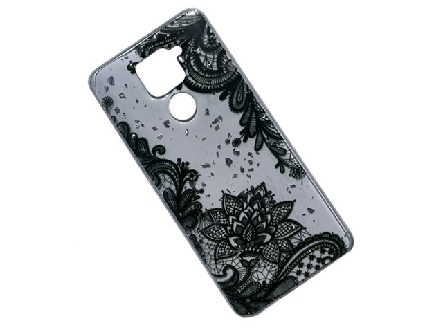 Чехол Yotrix GlitterFoil Case для Xiaomi Redmi Note 9 (Flowers Black, гелевый)