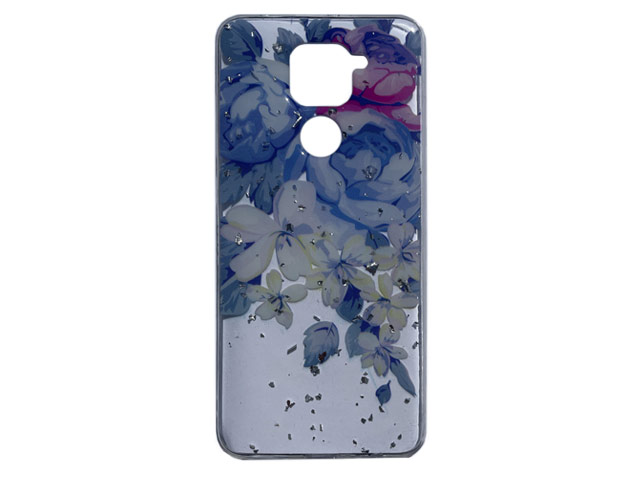 Чехол Yotrix GlitterFoil Case для Xiaomi Redmi Note 9 (Flowers Blue, гелевый)