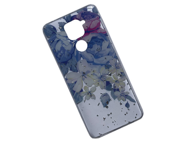 Чехол Yotrix GlitterFoil Case для Xiaomi Redmi Note 9 (Flowers Blue, гелевый)