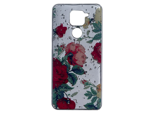 Чехол Yotrix GlitterFoil Case для Xiaomi Redmi Note 9 (Flowers Red, гелевый)