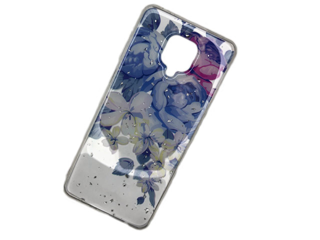 Чехол Yotrix GlitterFoil Case для Xiaomi Redmi Note 9S (Flowers Blue, гелевый)