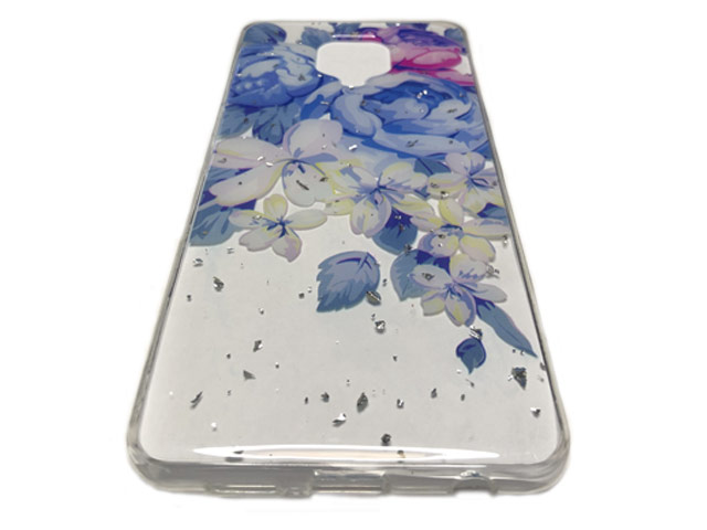 Чехол Yotrix GlitterFoil Case для Xiaomi Redmi Note 9S (Flowers Blue, гелевый)