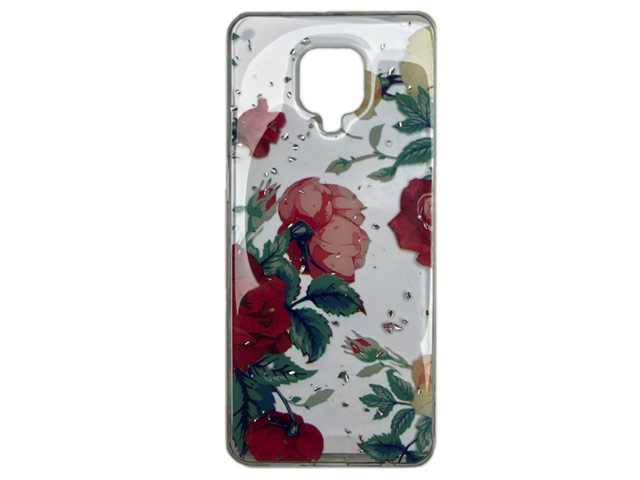 Чехол Yotrix GlitterFoil Case для Xiaomi Redmi Note 9S (Flowers Red, гелевый)