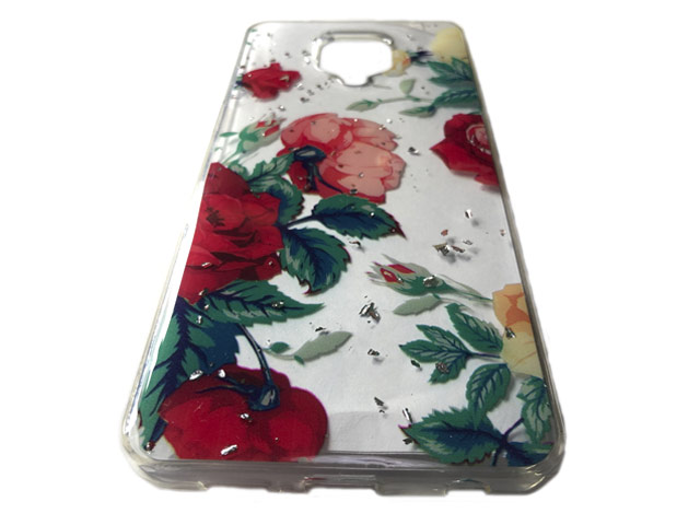Чехол Yotrix GlitterFoil Case для Xiaomi Redmi Note 9S (Flowers Red, гелевый)