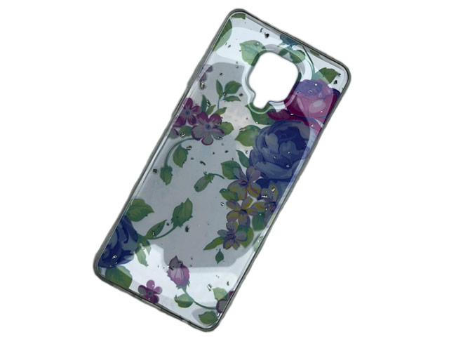 Чехол Yotrix GlitterFoil Case для Xiaomi Redmi Note 9S (Flowers Mint, гелевый)