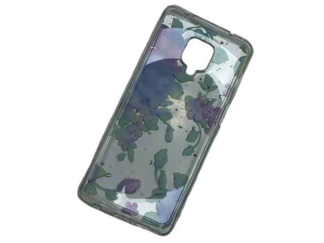 Чехол Yotrix GlitterFoil Case для Xiaomi Redmi Note 9S (Flowers Mint, гелевый)