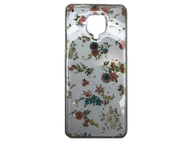 Чехол Yotrix GlitterFoil Case для Xiaomi Redmi Note 9S (Flowers Pink, гелевый)