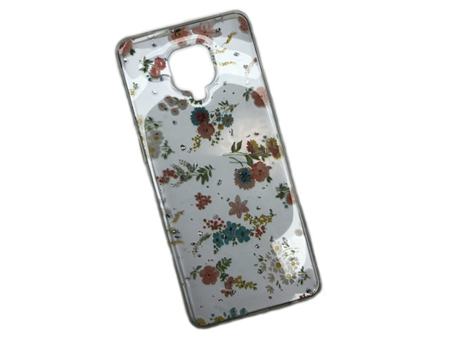 Чехол Yotrix GlitterFoil Case для Xiaomi Redmi Note 9S (Flowers Pink, гелевый)