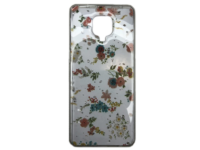 Чехол Yotrix GlitterFoil Case для Xiaomi Redmi Note 9 pro (Flowers Pink, гелевый)