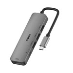 USB-хаб Rapoo Multifunctional Adapter XD100 универсальный (USB-C, 3 x USB 3.0, HDMI, USB-C PD, темно-серый)