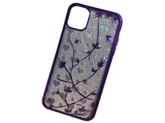 Чехол Yotrix GlitterSoft Leafs для Apple iPhone 11 pro max (фиолетовый, гелевый)