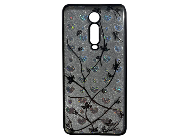 Чехол Yotrix GlitterSoft Leafs для Xiaomi Mi 9T (черный, гелевый)